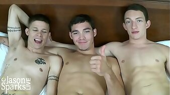 JasonSparksLive - Hung twinks change-over head and fuck bareback respecting hot 3-way