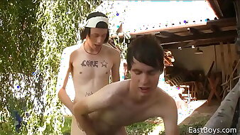 Village Boys - Outdoor Bareback Fuck - Aiden together with his Pal around with